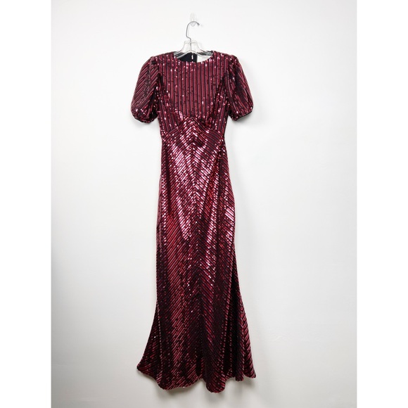 RIXO x Laura Jackson Daisy Velvet Trimmed Sequin Crepe Midi Maxi Dress S - Picture 2 of 15